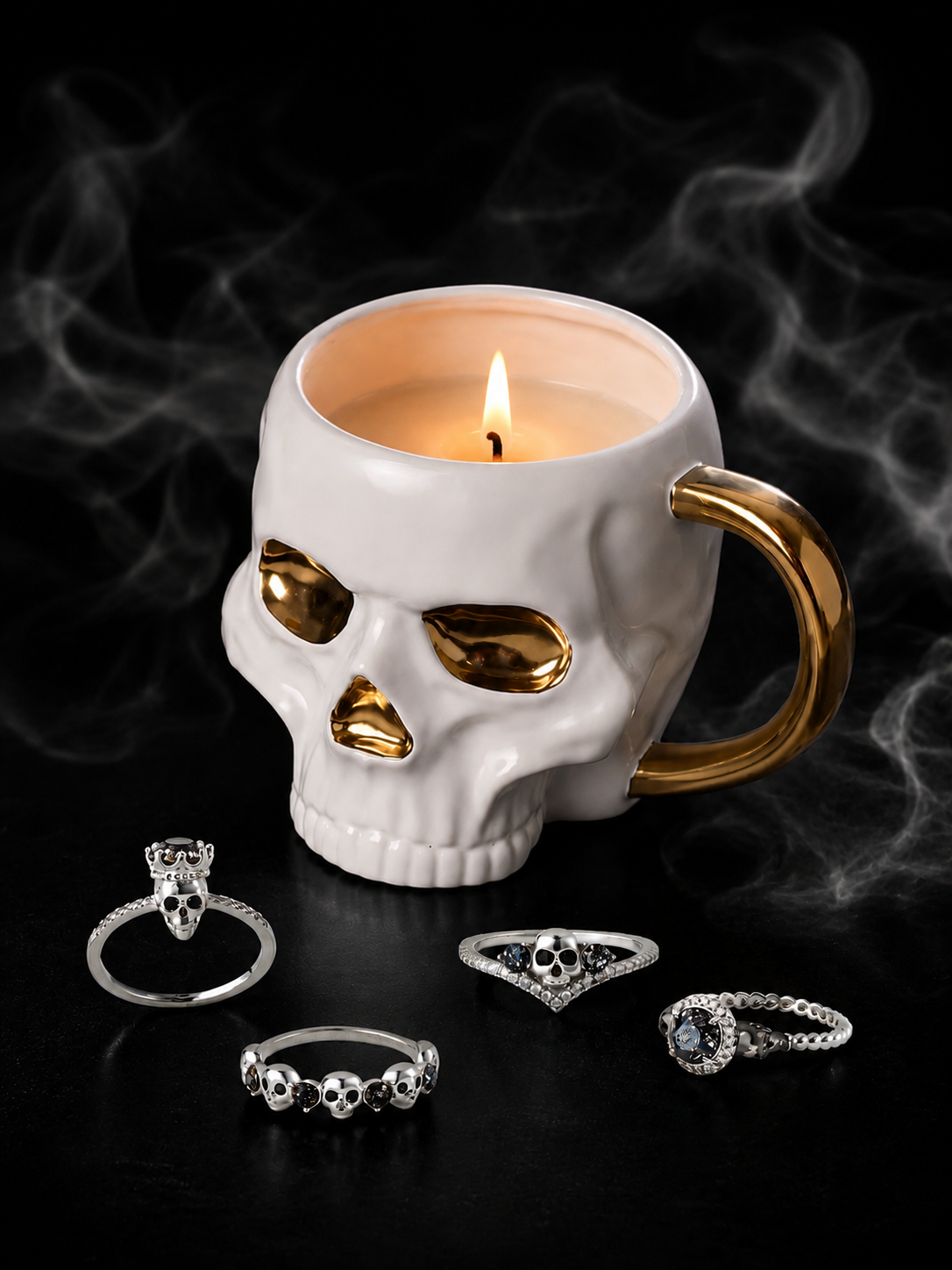 White & Gold Skull Candle - Skull Ring Collection