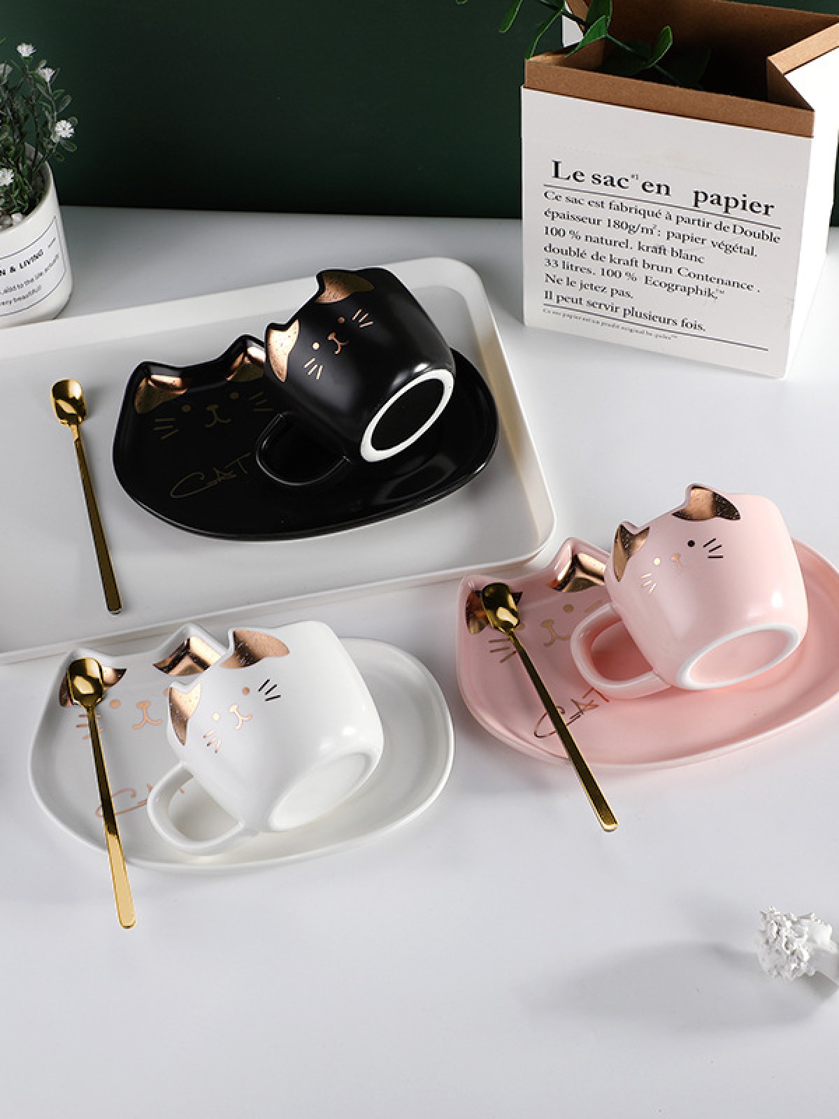 Cute Cat Coffee Cup and Dish Set